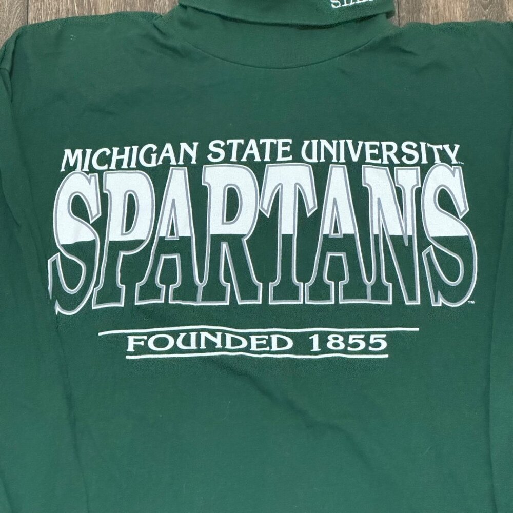 VTG Michigan State University Sweatshirt Men's Medium Green Rollneck 90s Savvy - Picture 3 of 11